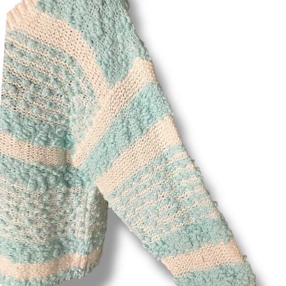 Vintage Blue White Striped Textured Knit Button Sweater - Picture 4 of 6